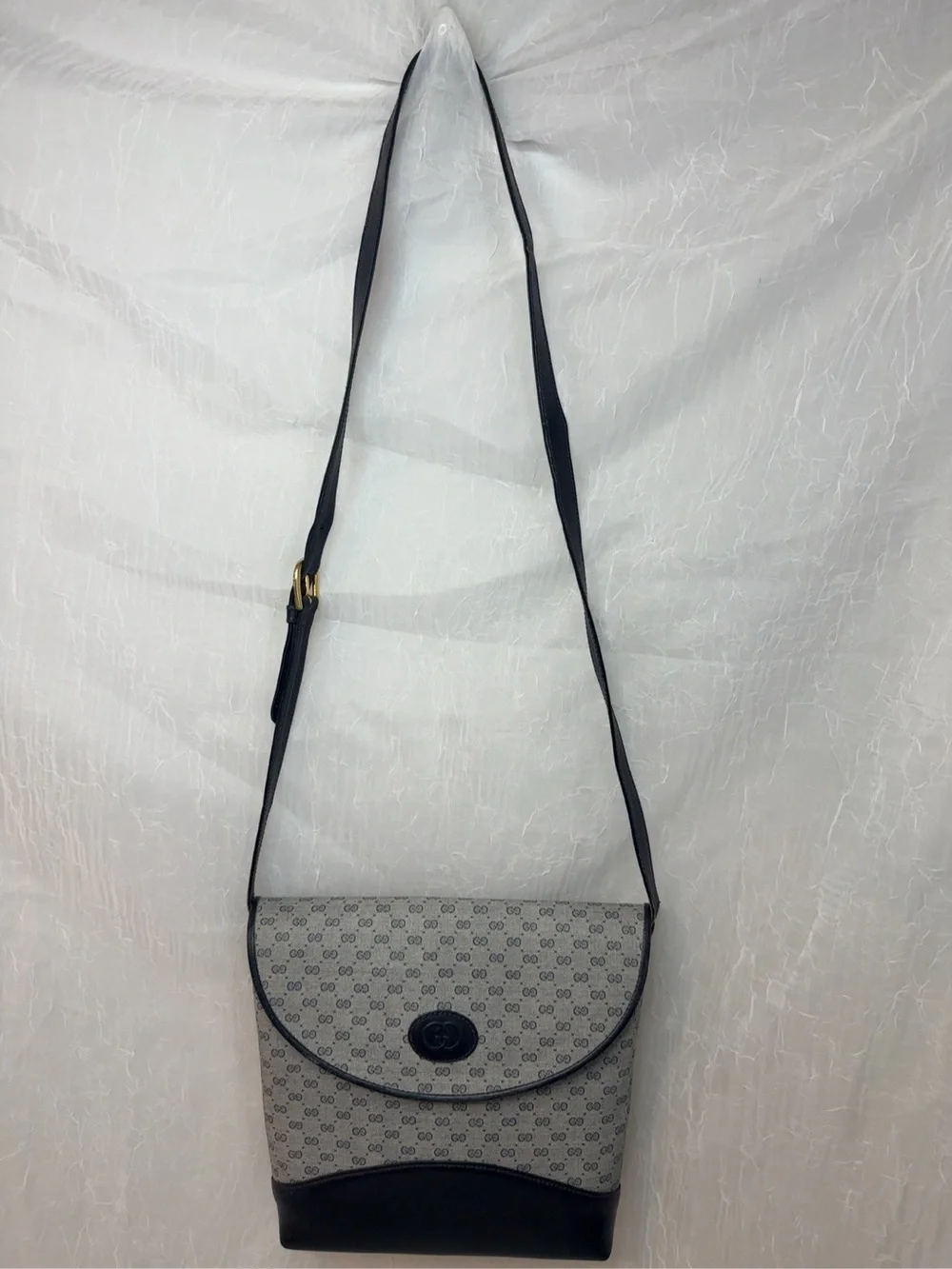 Gucci Gray/Navy/ Black-Midnight Blue Monogram Crossbody w zipper pull